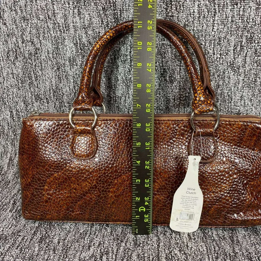 Primeware Insulated Wine Clutch Women OS Brown Faux Croc Textured Picnic Bag